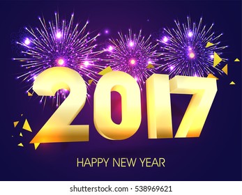 3D Goldener Text 2017 über glänzende Feuerwerkskörper-Hintergrund für Frohes Neujahrsfest.