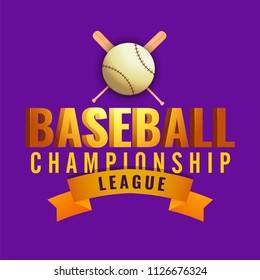 3D golden text Baseball isolated on purple background with bat and ball illustration of sports tournament concept.