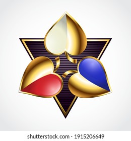 3d golden three leaves color jewelry logo design