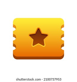 3d golden ticket. Three-dimensional golden ticket with star. Cartoon vector illustration.