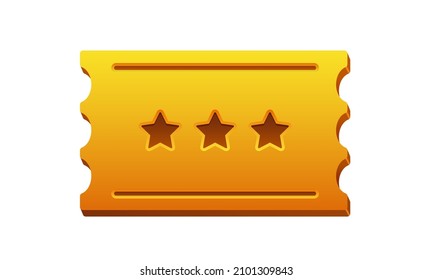 3d golden ticket. Three-dimensional golden ticket with star. Cartoon vector illustration.