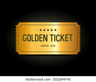 3d Golden Ticket. Three-dimensional Golden Ticket With Stars And The Inscription 