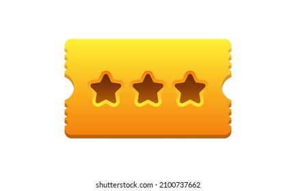 3d golden ticket. Three-dimensional golden ticket with stars. Cartoon vector illustration.