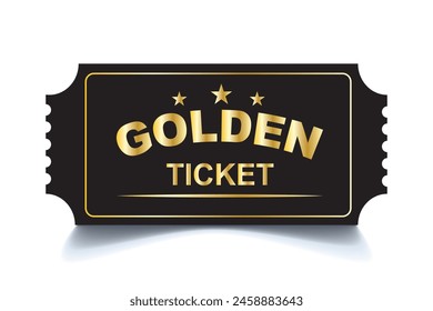 3d golden tickets. Billete dorado tridimensional con estrellas y la inscripción "Admite uno". Ilustración vectorial.