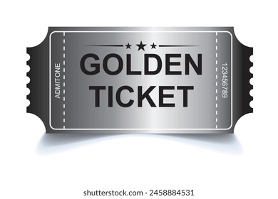 3d golden tickets. Billete dorado tridimensional con estrellas y la inscripción "Admite uno". Ilustración vectorial.