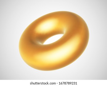 3D-goldener Torus einzeln auf weißem Hintergrund. Die luxuriöse und luxuriöse Dekoration. Vektorillustration der geometrischen Form des Torus.