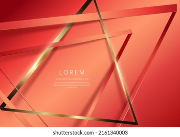 3d golden triangle with on soft red background. Template luxury premium award design. Vector illustration