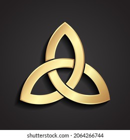 3d golden triquetra ornamental knot symbol