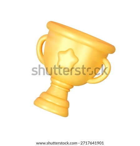 3D Golden trophy cup icon with star detail. Icon champion award for tournament victory, sport competition success, and winner recognition with medal element. Vector illustration.
