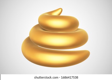 3D golden turd isolated on white background. Golden poo award for worst company and business or humorous funny gift. Vector illustration of shit made of gold.