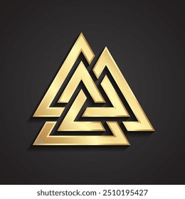 3d golden valknut viking symbol metal logo
