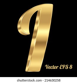 3 d letra del alfabeto vector dorado I. Fuente vintage, eps 8