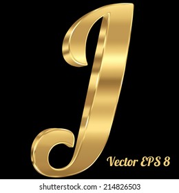3d golden vector alphabet letter J. Vintage font, eps 8