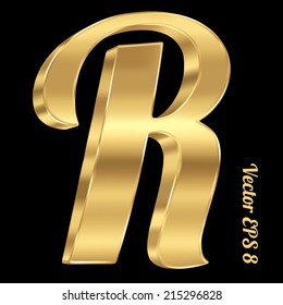 3d golden vector alphabet letter R. Vintage font, eps 8