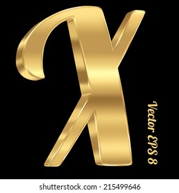 3d golden vector alphabet letter X. Vintage font, eps 8