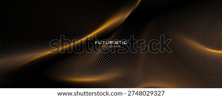3D golden waves abstract background on dark space with dotted lines effect decoration. Modern graphic design element with glowing dots style concept for web, art, flyer, card, or brochure cover