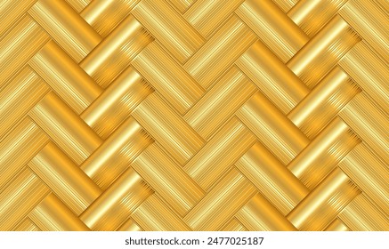 3D Golden wicker seamless vector pattern. Abstract luxury golden weave pattern. Metallic weave ribbons. Golden wicker pattern. Luxury woven texture.Gold metal ornament background. Premium Vector EPS10