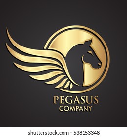 3d Golden Winged Horse Pegasus Negative Shape Logo