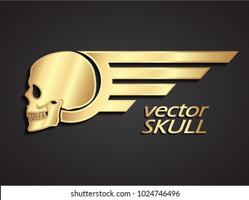 3d Golden Winged Skull Profile