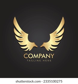 3D Golden wings logo, vector illustration