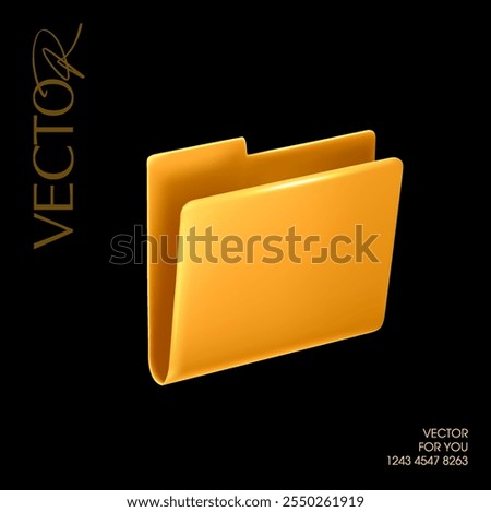3d golden or yellow folder icon, isolated on black background. Premium folder icon in 3d vector