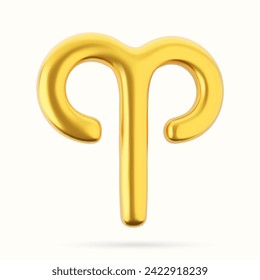 3d golden zodiac sign Aries  on a white  background.