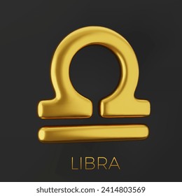 3d golden zodiac sign Libra on a dark background.