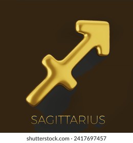 3d golden zodiac sign Sagittarius on a dark background.