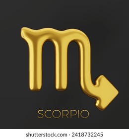 3d golden zodiac sign Scorpio on a dark background.