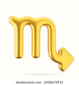 3d golden zodiac sign Scorpio on a white background.