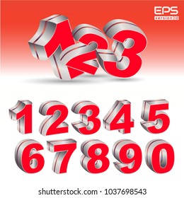 3D Golden-red Metallic Letter, 0, 1, 2, 3, 4, 5, 6, 7, 8, 9 numeral alphabet. Vector Isolated Number