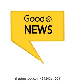 3D Good News sign, yellow rectangular shape with black text. Emblem, label, badge. Good news origami paper speech bubble. good news tag. Bestseller banner. Designed for your website, logo, application