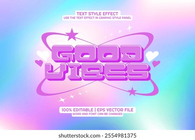 3D 'Good Vibes' text style effect on a hologram background, featuring brutalism design elements.