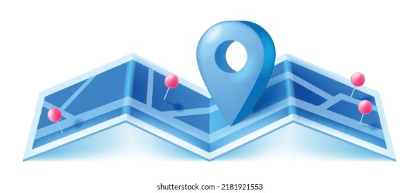 3D GPS locator pin, infographic store pictogram, vector navigate location sign, paper city map. Delivery destination concept, tracking mobile app clipart, position mark icon. Blue GPS locator badge 