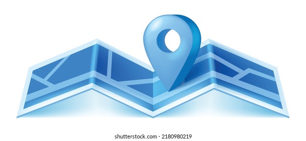 3D GPS locator pin, vector navigate location sign, paper city map, infographic store pictogram. Delivery destination concept, position mark icon, tracking mobile app clipart. Blue GPS locator badge 