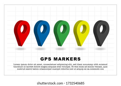 3D GPS markers or location markers icon vector set.