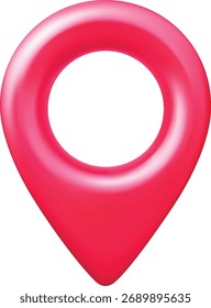 3D GPS navigation icon, map pin, bright pink, front view. Geolocation, location for apps. Travel guide, direction, trip, location. Vector cartoon illustration. Isolated icon. Render.