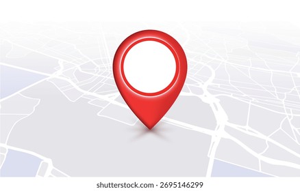 Pino de localização de navegação GPS 3D no mapa da cidade - Ilustração vetorial de marcador vermelho para viagem e transporte