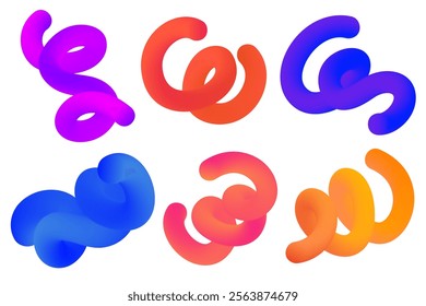 3D gradient abstract lines. Liquid colored wavy blend shapes on white background. Spiral dynamic modern elements for poster banner and presentation design. Bright trendy futuristic vibrant strokes.