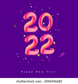 3D Gradient Blend 2022 Number With Confetti On Purple Background For Happy New Year Concept.