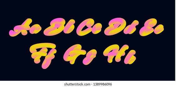 3D gradient blend vector alphabet.a,b,c,d,e,f,g,h.Glossy yellow alphabet. 3D render of bubble font with glint. Typography vector illustration. 