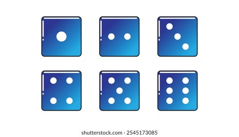 3d gradient blue dice, object for casino game, number 1,2,3,4,5,6