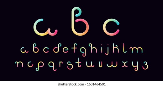 3d gradient bubble lettering.Vibrant minimal shape alphabet.Liquid color path.Neon Tube Hand-Drawn vector illustration. Futuristic style vector 10 EPS ABC.