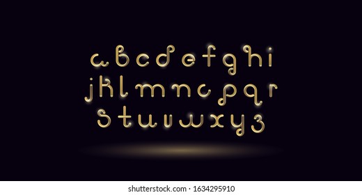 3d gradient bubble lettering.Yellow Gold luxury minimal shape font.Liquid color path alphabet.Golden Tube Hand-Drawn vector illustration.Modern Style vector 10 EPS ABC.