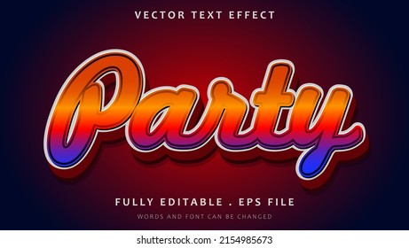 3d Gradient Colorful Word Party Editable Text Effect Design. Effect Saved In Graphic Style