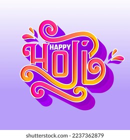 3D Gradient Happy Holi Font With Swirl Against Light Blue Background.