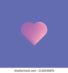3d gradient heart on purple background. heart icon, like and love 3d illustration