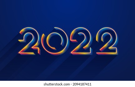 3D Gradient Linear 2022 Number With Light Effect On Blue Background For Happy New Year Concept.