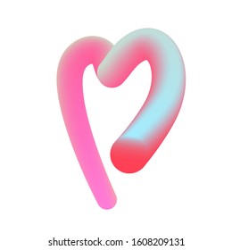 3D gradient liquid line heart. Blended gradient modern sketch heart. Love symbol. Valentine symbol. Art of love. Wedding design. Vector love symbol.