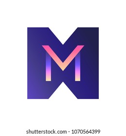 3D gradient logo. The letter M. Paper effect design.